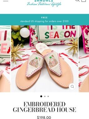 Jack Rogers Beige and Pink Embroidered Gingerbread House Sandals